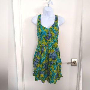 Vintage Regarde green blue floral nature dress like sleeveless romper size S